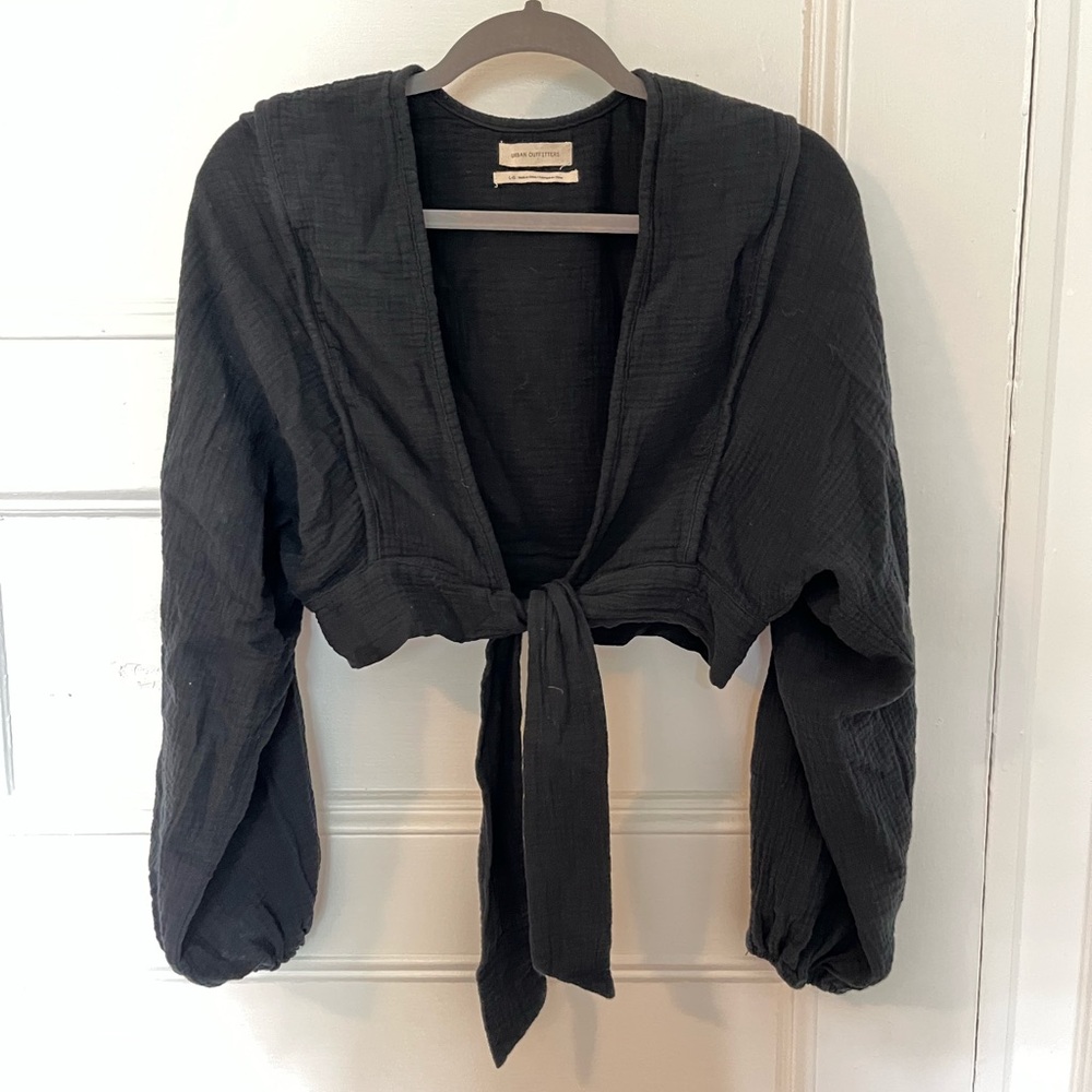 Urban outfitters Black tie front blouse